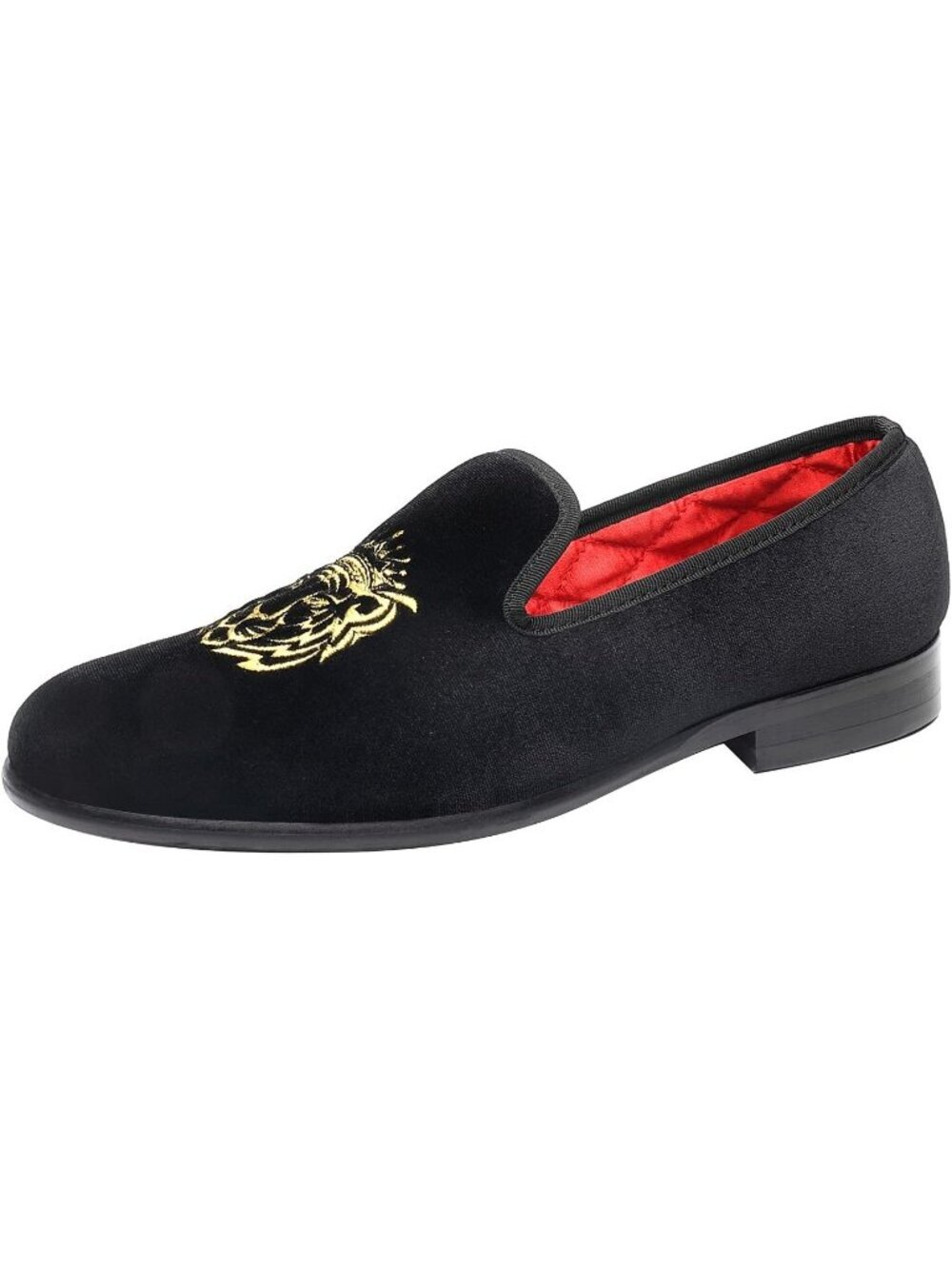 ELANROMAN Men's Black Tiger Velvet Loafers Embroidery Slip on Penny Party Shoes